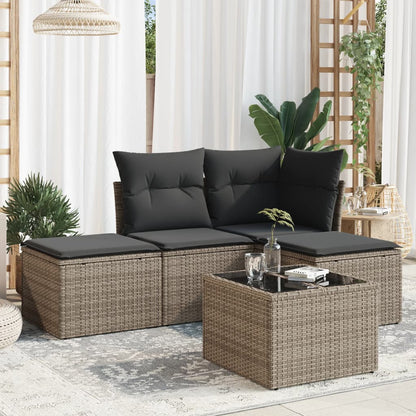 Set Divano da Giardino 5 pz con Cuscini Grigio in Polyrattan
