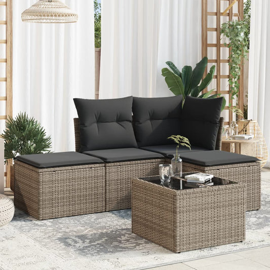 Set Divano da Giardino 5 pz con Cuscini Grigio in Polyrattan