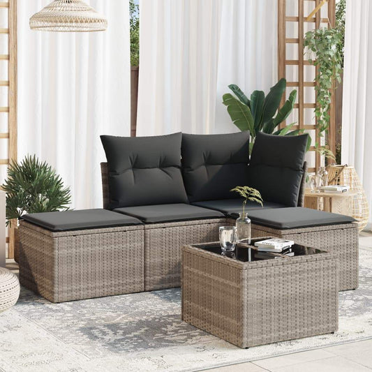Set Divano da Giardino 5pz con Cuscini Grigio Chiaro Polyrattan - homemem39