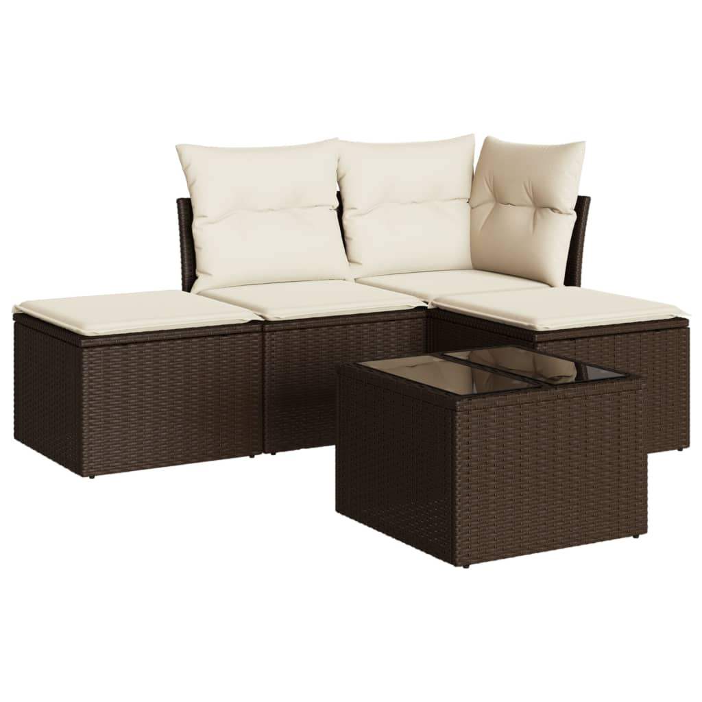 Set Divano da Giardino 5 pz con Cuscini Marrone in Polyrattan - homemem39