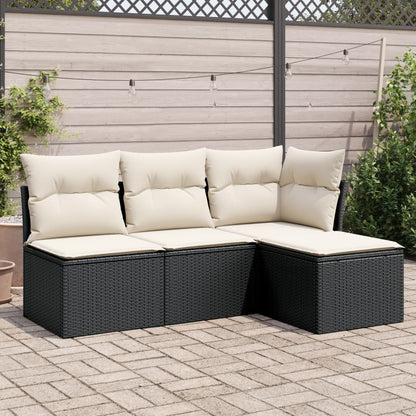 Set Divani da Giardino 4 pz con Cuscini Nero in Polyrattan | homemem39