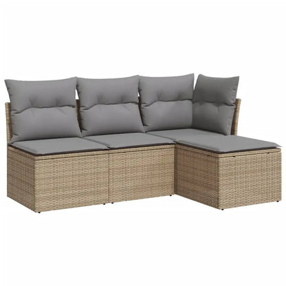 Set Divano da Giardino 4 pz con Cuscini Beige in Polyrattan - homemem39