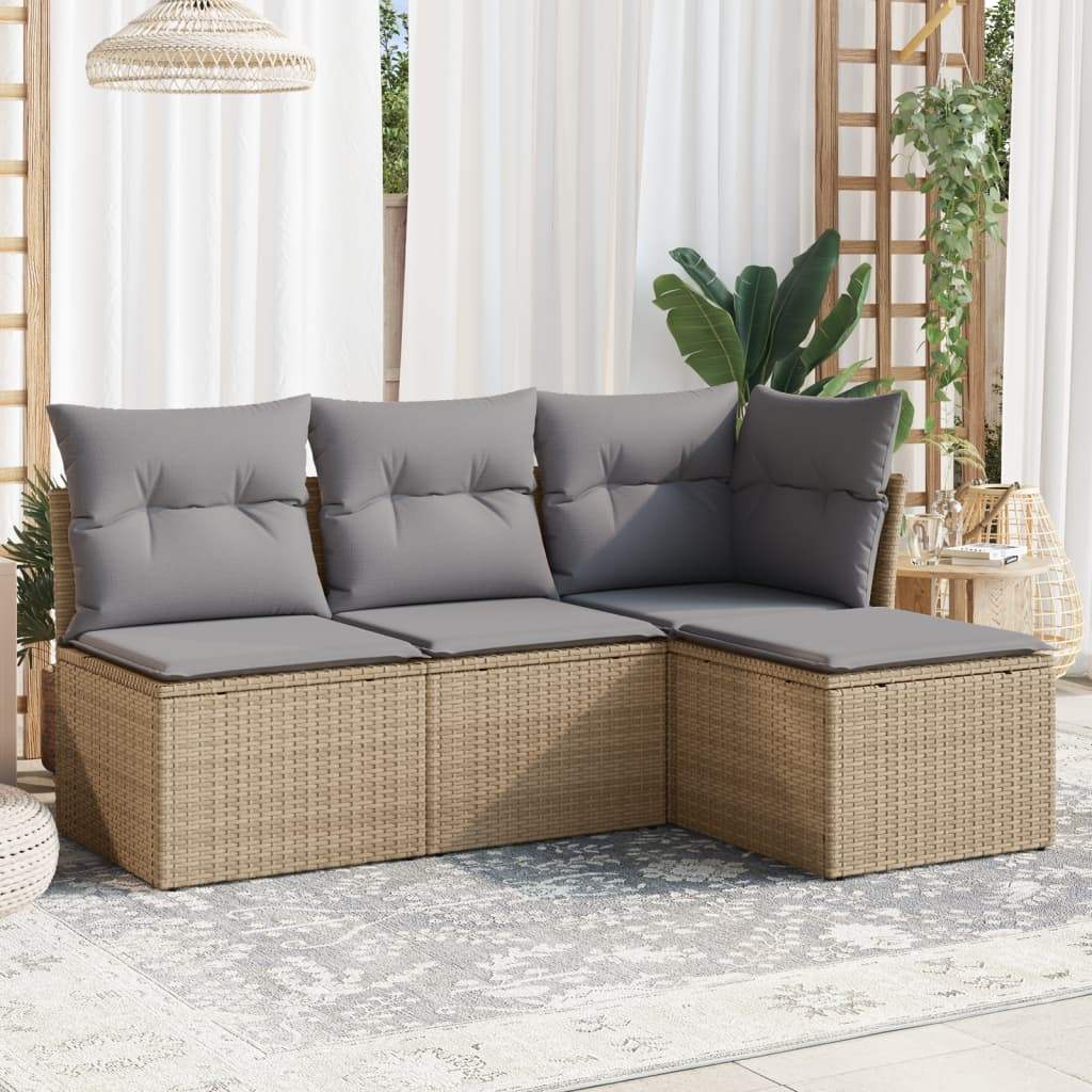 Set Divano da Giardino 4 pz con Cuscini Beige in Polyrattan - homemem39