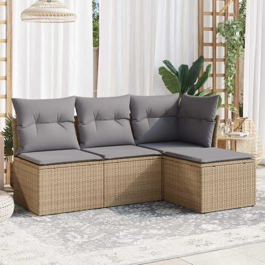 Set Divano da Giardino 4 pz con Cuscini Beige in Polyrattan - homemem39
