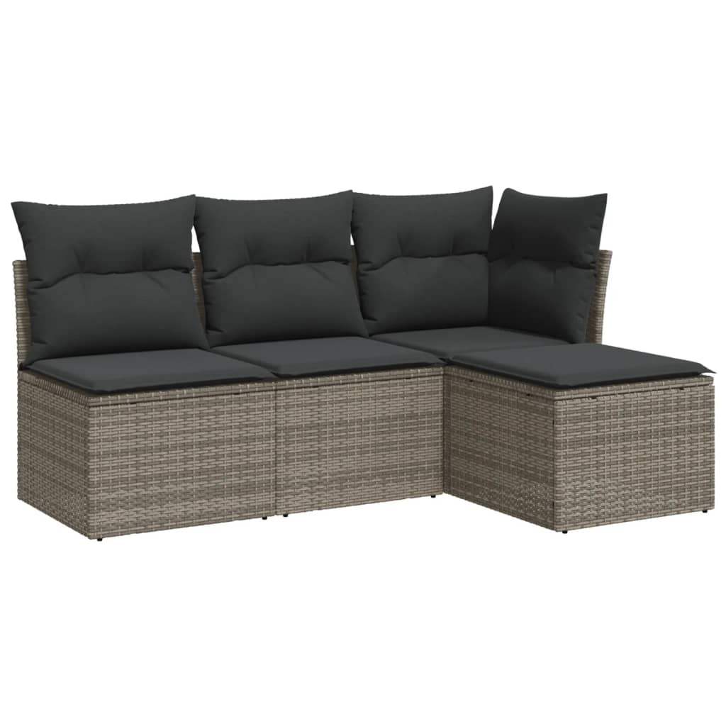 Set Divani da Giardino 4 pz con Cuscini in Polyrattan Grigio - homemem39
