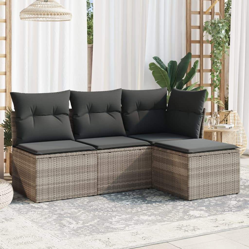 Set Divano da Giardino 4pz con Cuscini Grigio Chiaro Polyrattan - homemem39
