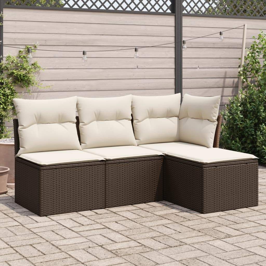 Set Divano da Giardino 4 pz con Cuscini Marrone in Polyrattan - homemem39