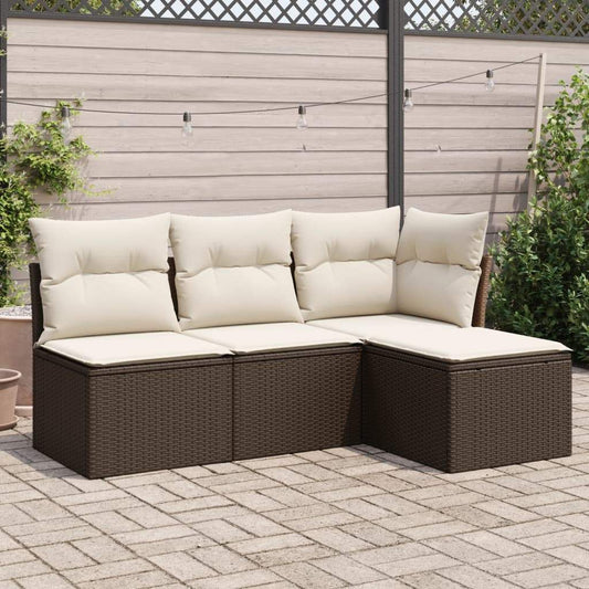 Set Divano da Giardino 4 pz con Cuscini Marrone in Polyrattan - homemem39