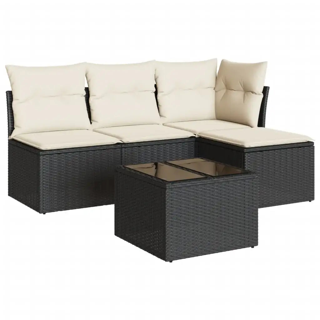Set Divani da Giardino 5 pz con Cuscini in Polyrattan Nero - homemem39