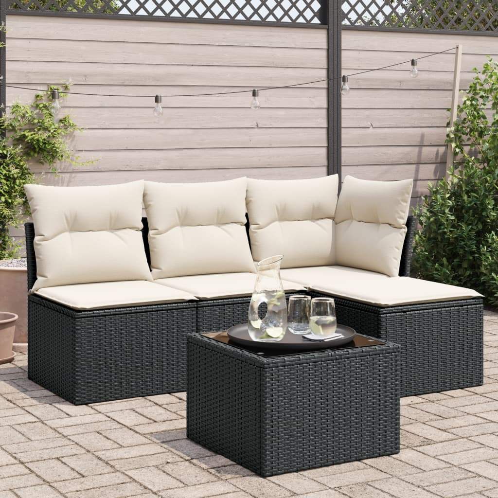 Set Divani da Giardino 5 pz con Cuscini in Polyrattan Nero - homemem39