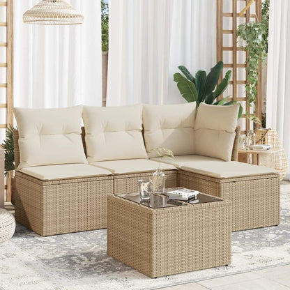Set Divano da Giardino 5 pz con Cuscini Beige in Polyrattan - homemem39