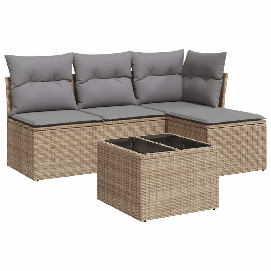 Set Divano da Giardino 5 pz con Cuscini Beige in Polyrattan - homemem39