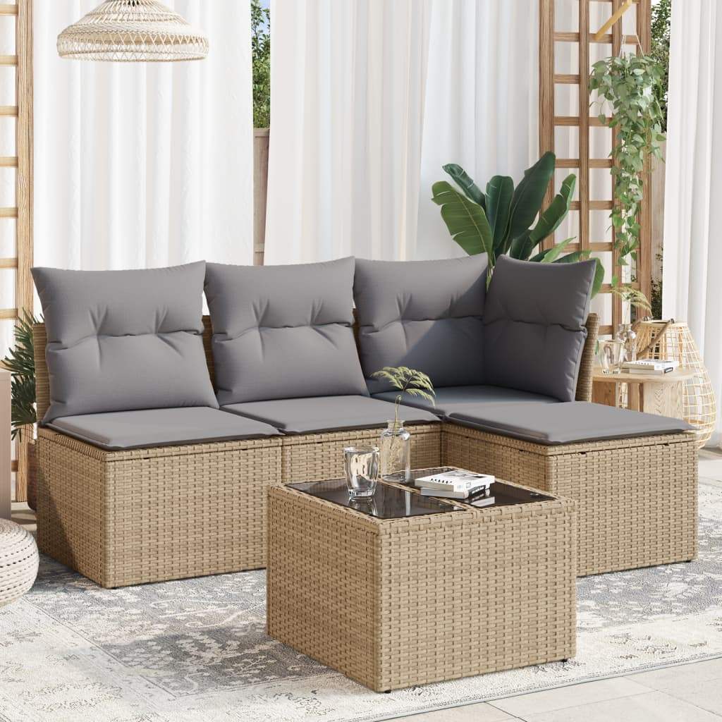 Set Divano da Giardino 5 pz con Cuscini Beige in Polyrattan - homemem39