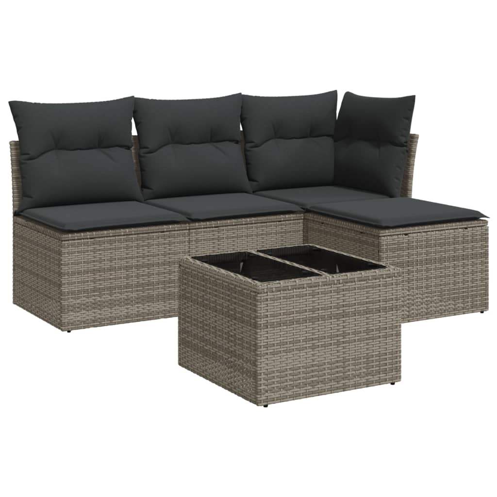 Set Divano da Giardino 5 pz con Cuscini Grigio in Polyrattan - homemem39