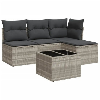 Set Divano da Giardino 5pz con Cuscini Grigio Chiaro Polyrattan - homemem39