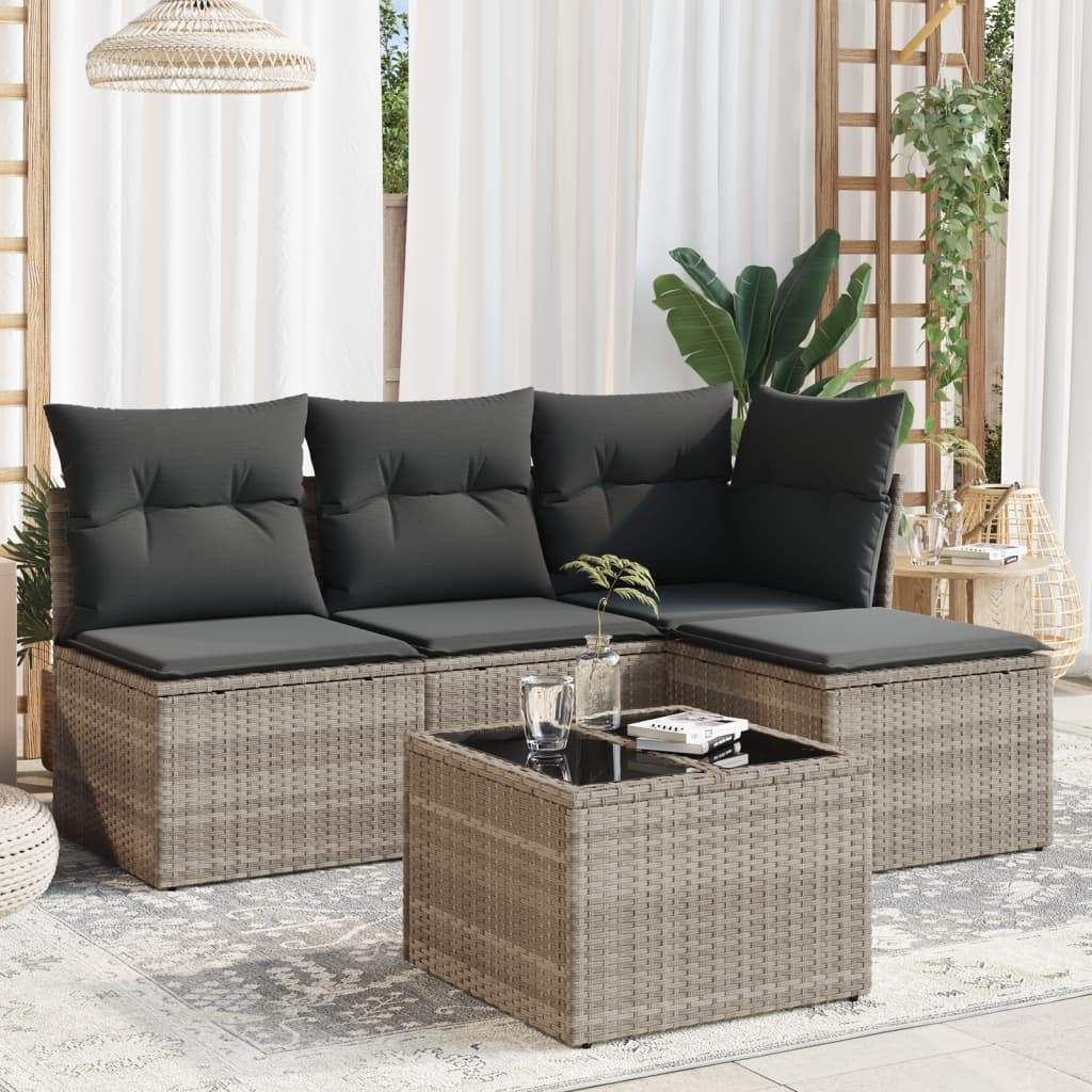 Set Divano da Giardino 5pz con Cuscini Grigio Chiaro Polyrattan - homemem39