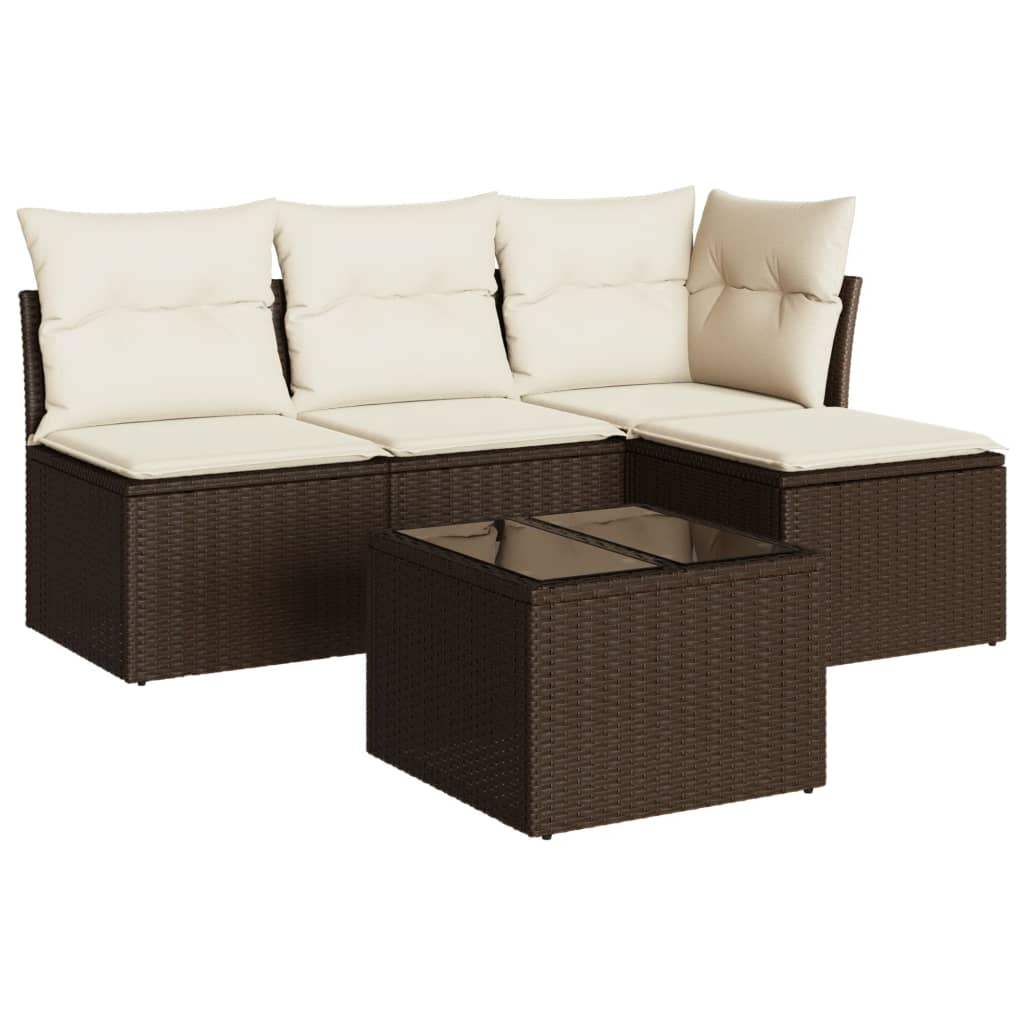 Set Divano da Giardino 5 pz con Cuscini Marrone in Polyrattan - homemem39