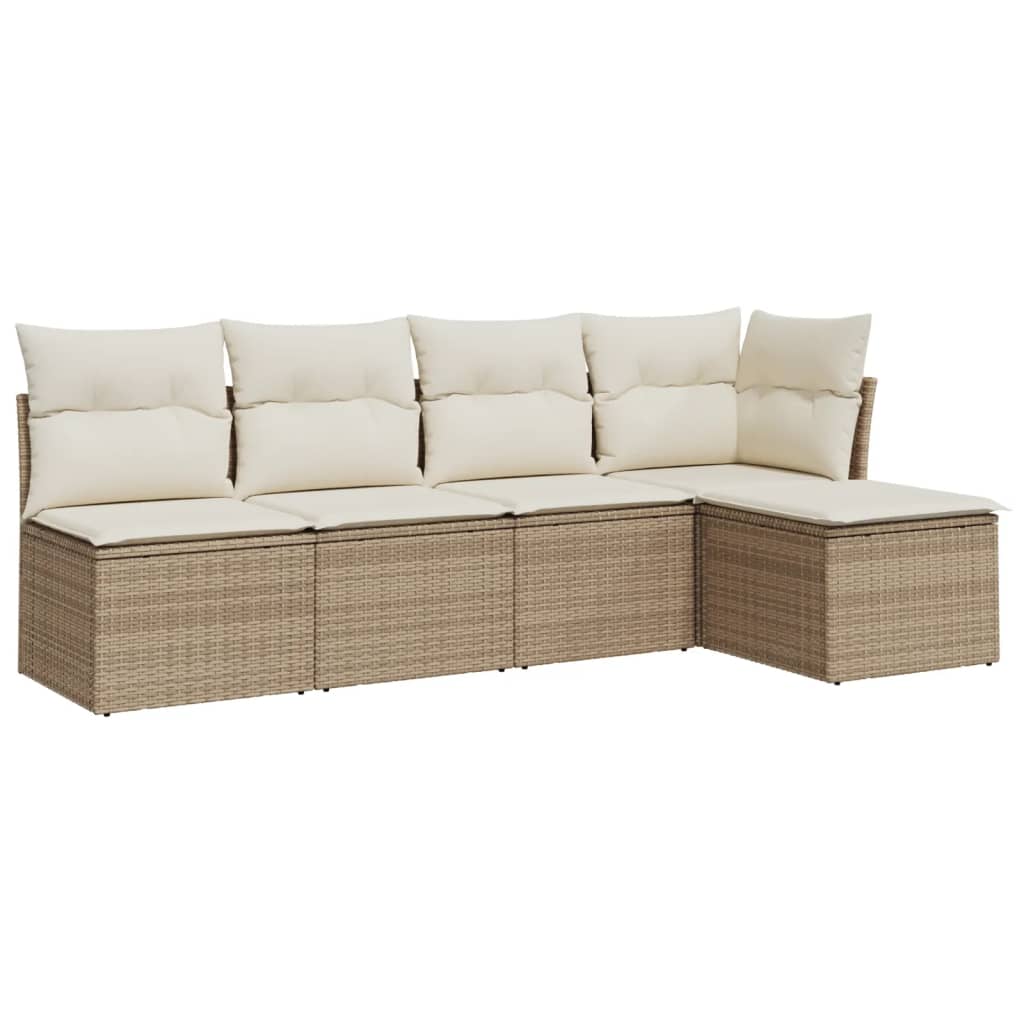 Set Divano da Giardino 5 pz con Cuscini Beige in Polyrattan | homemem39
