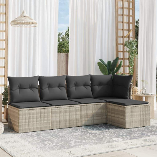Set Divano da Giardino 5pz con Cuscini Grigio Chiaro Polyrattan - homemem39