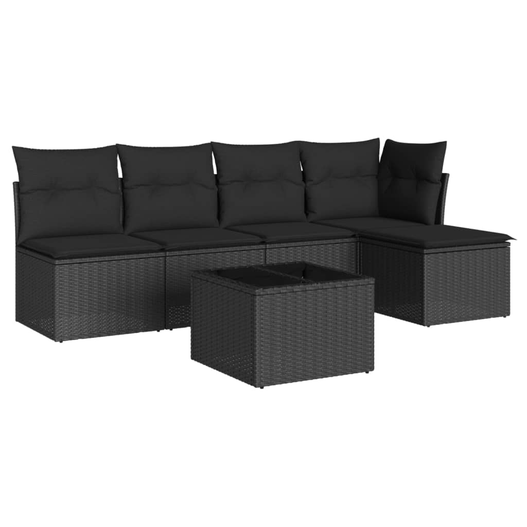 Set Divano da Giardino 6 pz con Cuscini Nero in Polyrattan | homemem39