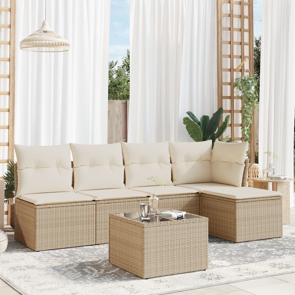 Set Divano da Giardino 6 pz con Cuscini Beige in Polyrattan | homemem39