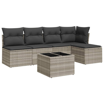 Set Divano da Giardino 6pz con Cuscini Grigio Chiaro Polyrattan - homemem39