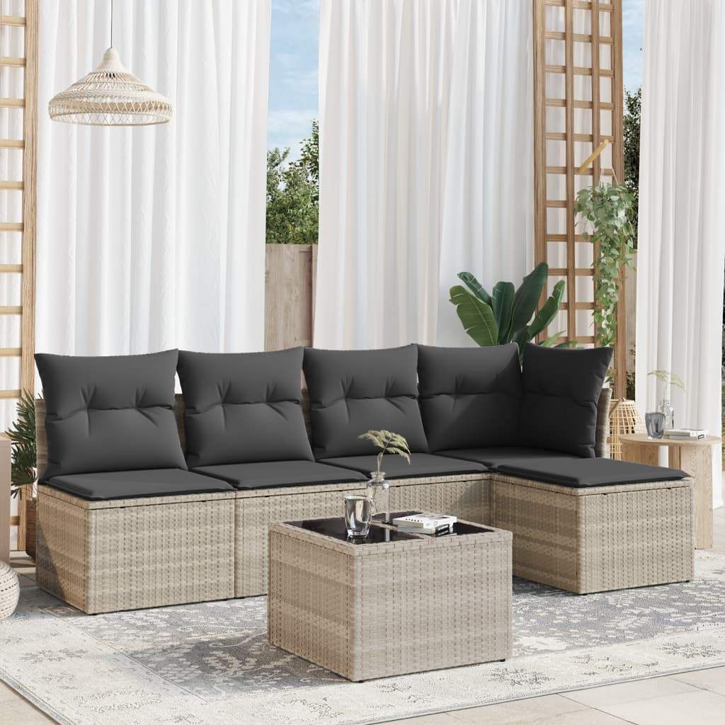 Set Divano da Giardino 6pz con Cuscini Grigio Chiaro Polyrattan - homemem39