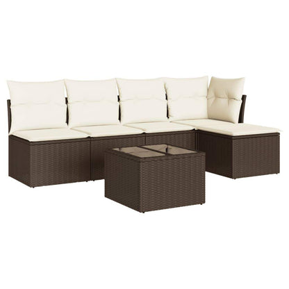 Set Divano da Giardino 6 pz con Cuscini Marrone in Polyrattan - homemem39