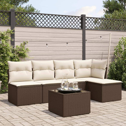 Set Divano da Giardino 6 pz con Cuscini Marrone in Polyrattan - homemem39