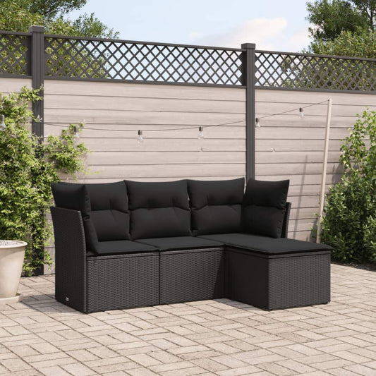 Set Divani da Giardino 4 pz con Cuscini Nero in Polyrattan - homemem39