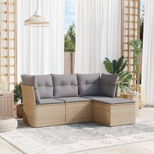 Set Divano da Giardino 4 pz con Cuscini Beige in Polyrattan - homemem39