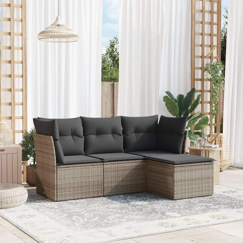 Set Divani da Giardino 4 pz con Cuscini in Polyrattan Grigio - homemem39