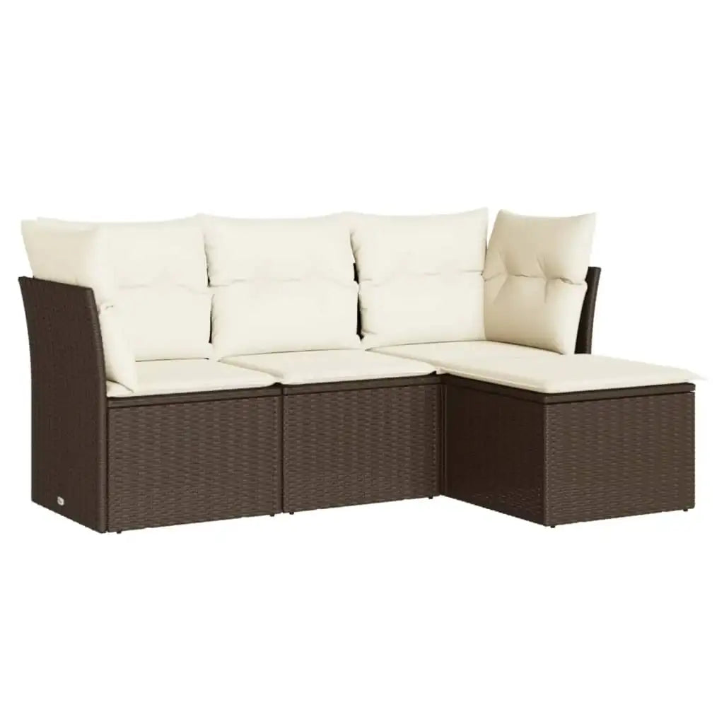 Set Divano da Giardino 4 pz con Cuscini Marrone in Polyrattan - homemem39