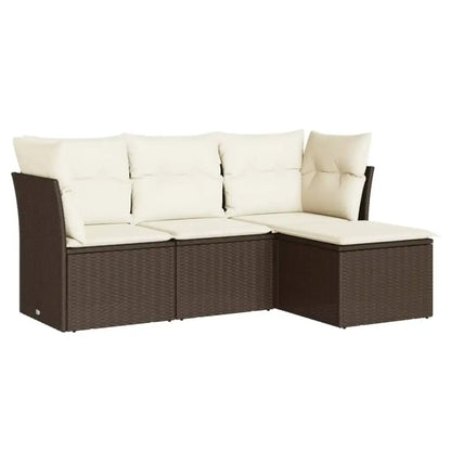 Set Divano da Giardino 4 pz con Cuscini Marrone in Polyrattan - homemem39