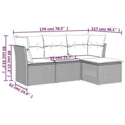 Set Divano da Giardino 4 pz con Cuscini Marrone in Polyrattan - homemem39