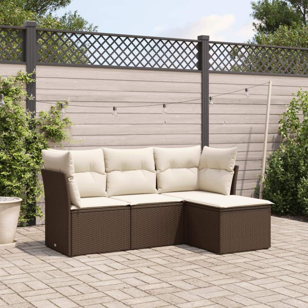 Set Divano da Giardino 4 pz con Cuscini Marrone in Polyrattan - homemem39