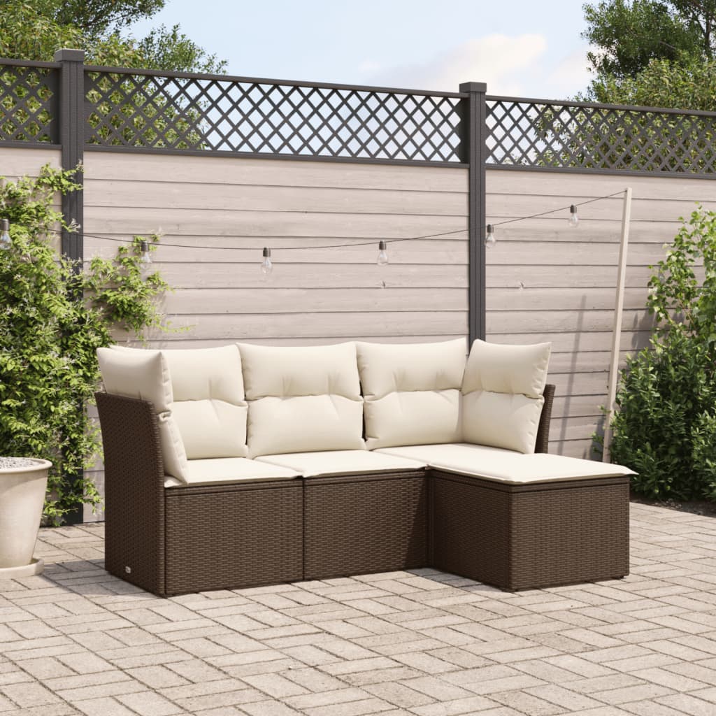 Set Divano da Giardino 4 pz con Cuscini in Polyrattan