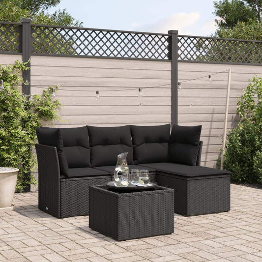 Set Divani da Giardino 5 pz con Cuscini in Polyrattan Nero - homemem39