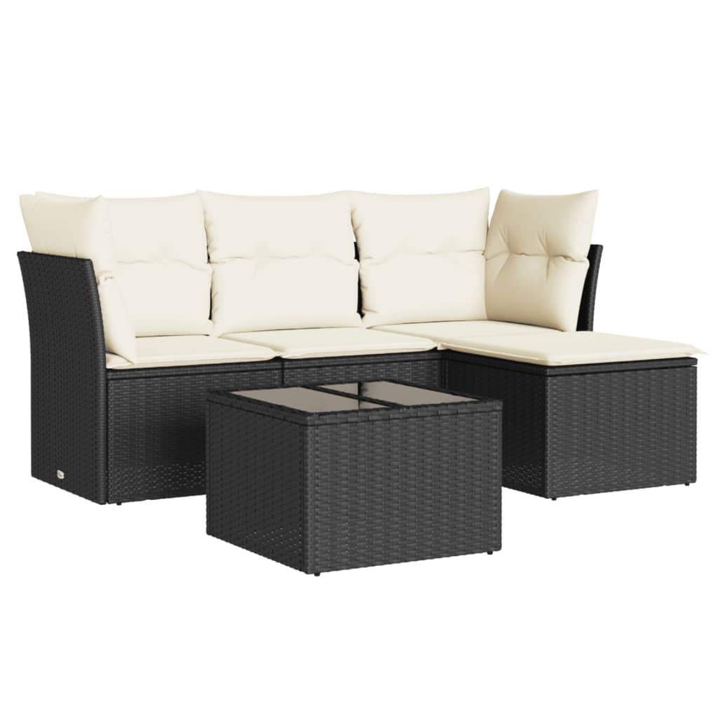 Set Divani da Giardino 5 pz con Cuscini in Polyrattan Nero - homemem39