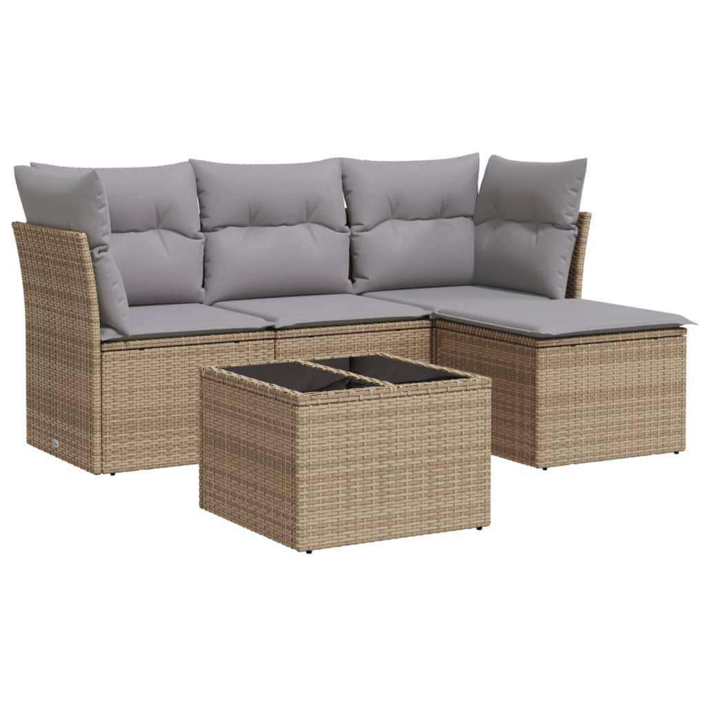 Set Divano da Giardino 5 pz con Cuscini Beige in Polyrattan - homemem39