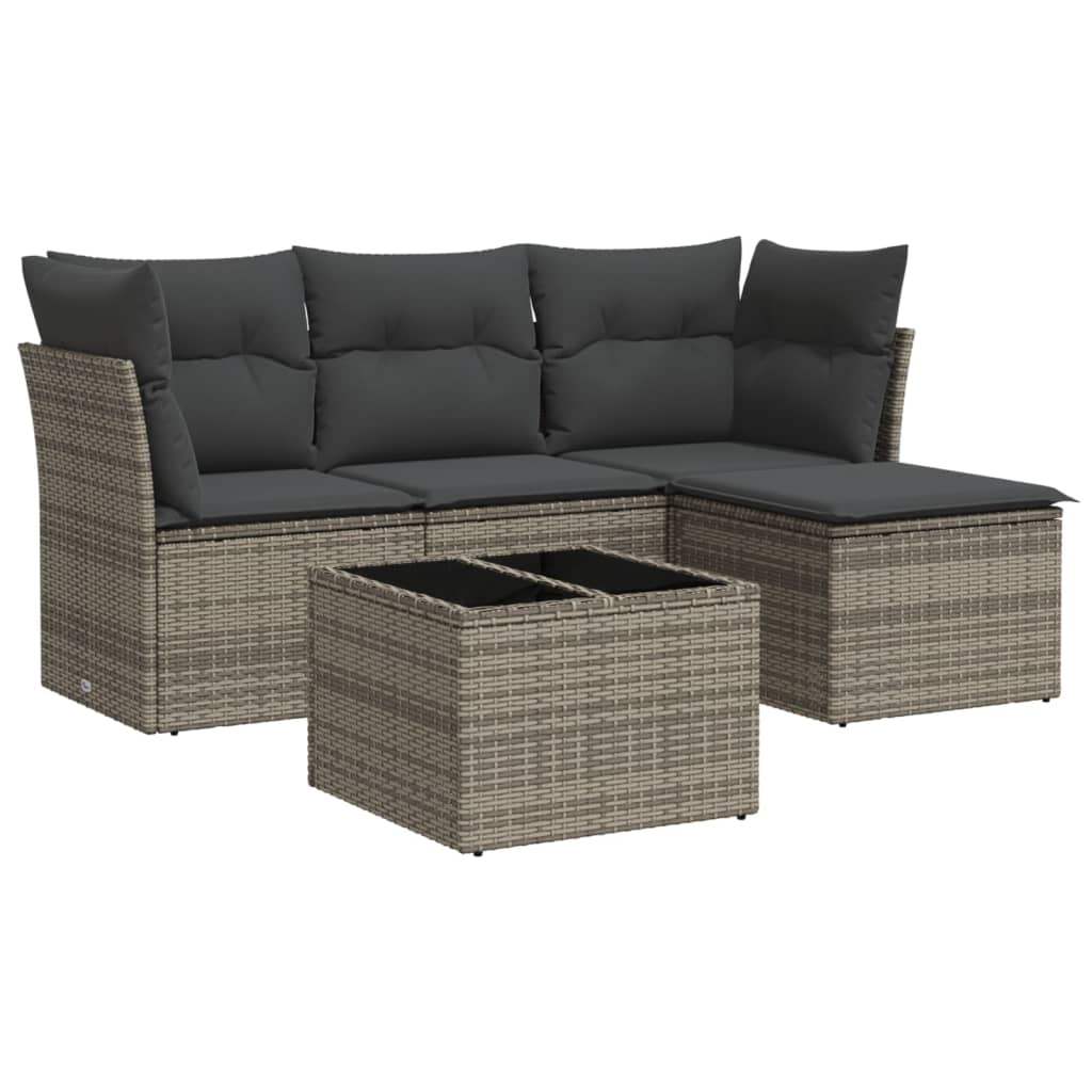 Set Divano da Giardino 5 pz con Cuscini Grigio in Polyrattan - homemem39