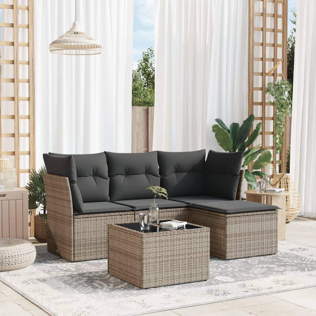 Set Divano da Giardino 5 pz con Cuscini Grigio in Polyrattan - homemem39