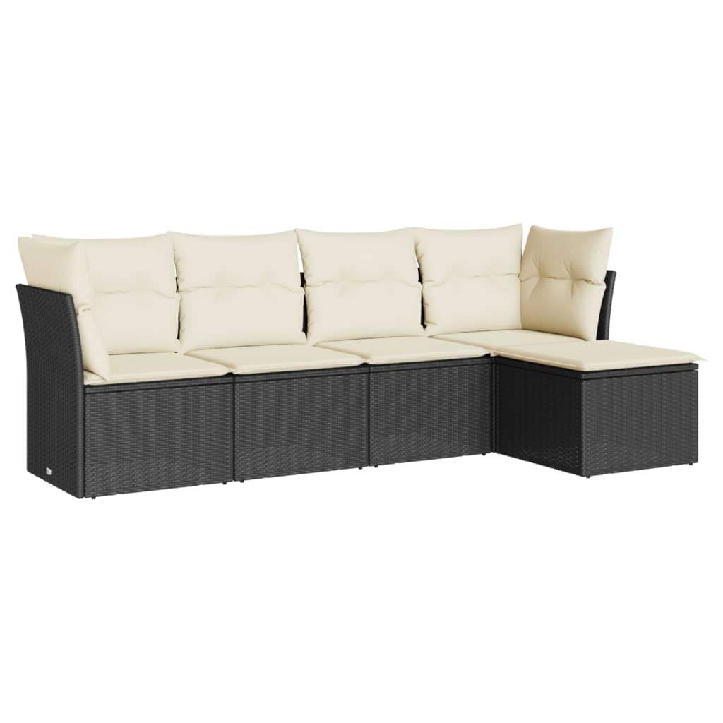Set Divani da Giardino 5 pz con Cuscini in Polyrattan Nero - homemem39