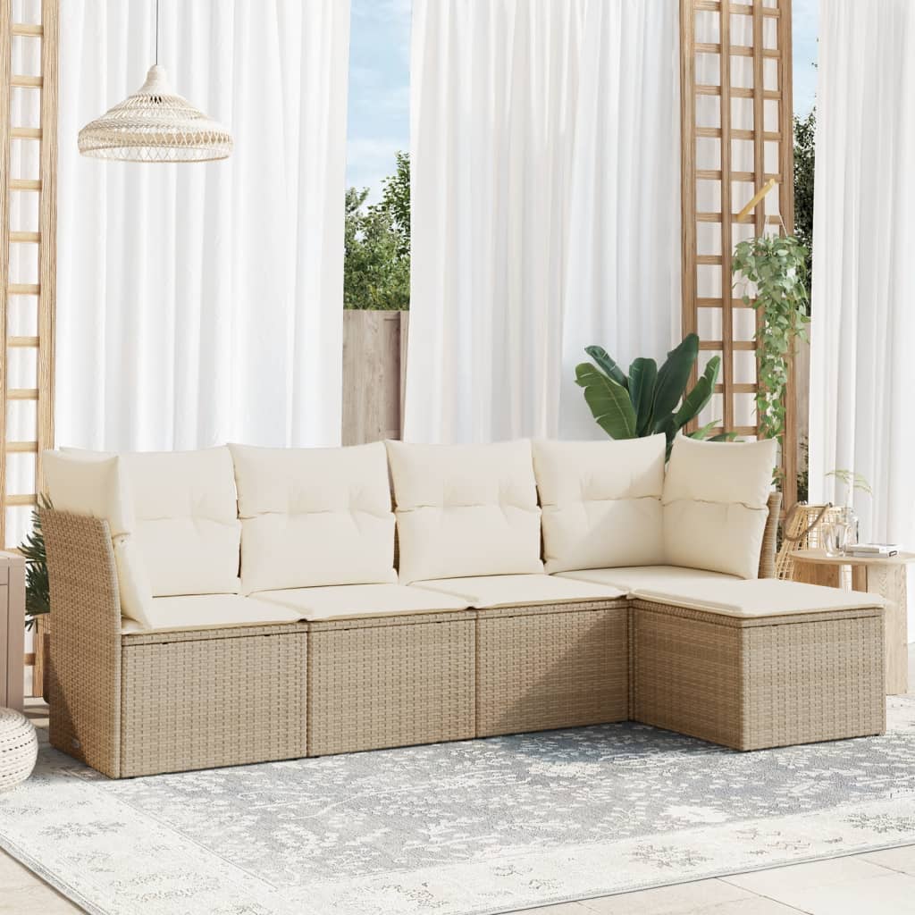 Set Divano da Giardino 5 pz con Cuscini Beige in Polyrattan | homemem39