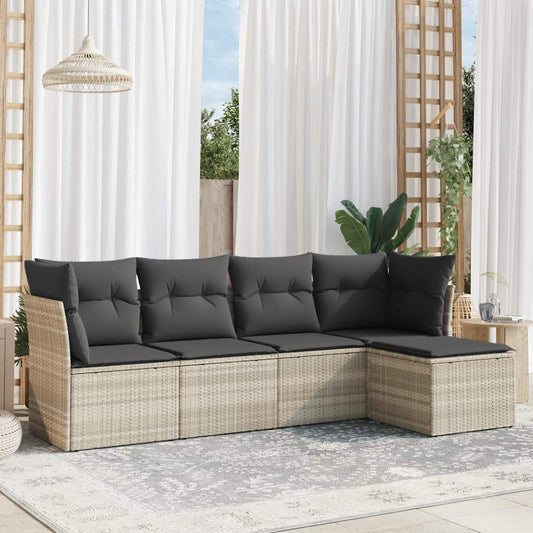 Set Divano da Giardino 5pz con Cuscini Grigio Chiaro Polyrattan - homemem39