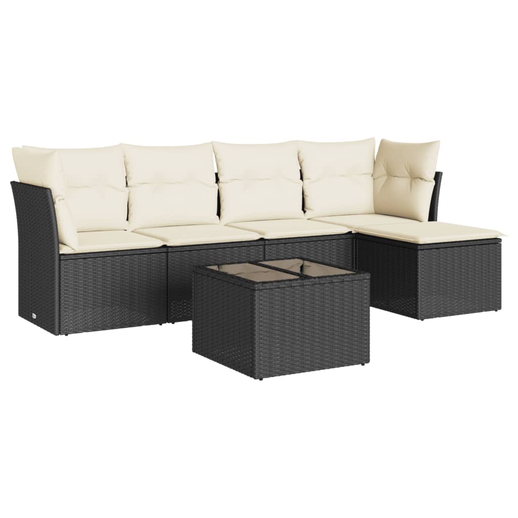 Set Divano da Giardino 6 pz con Cuscini Nero in Polyrattan