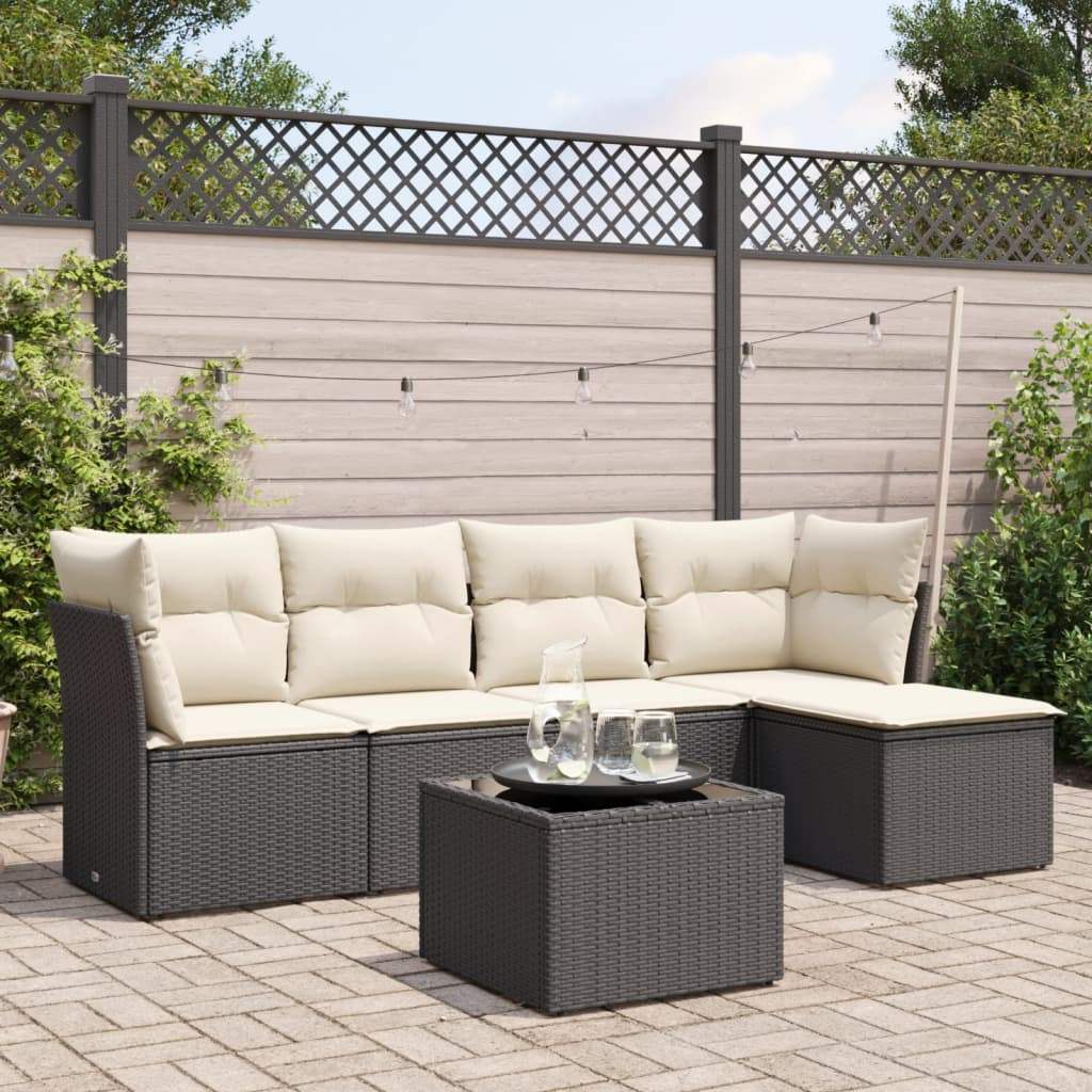 Set Divano da Giardino 6 pz con Cuscini Nero in Polyrattan - homemem39