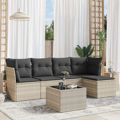 Set Divano da Giardino 6pz con Cuscini Grigio Chiaro Polyrattan - homemem39