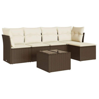 Set Divano da Giardino 6 pz con Cuscini Marrone in Polyrattan - homemem39