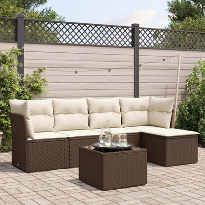 Set Divano da Giardino 6 pz con Cuscini Marrone in Polyrattan - homemem39